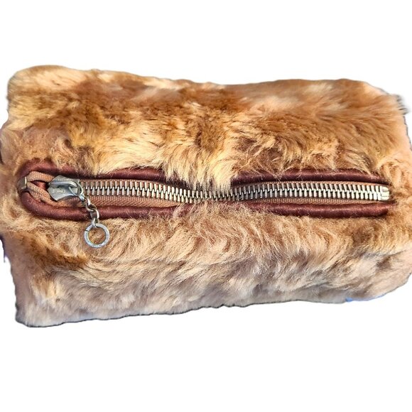 Vintage 1960s Faux Fur Hand Muff Zipper Pocket Purse Clutch - Picture 7 of 7